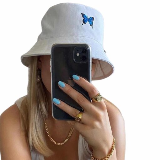 Butterfly White Bucket Hat For Women