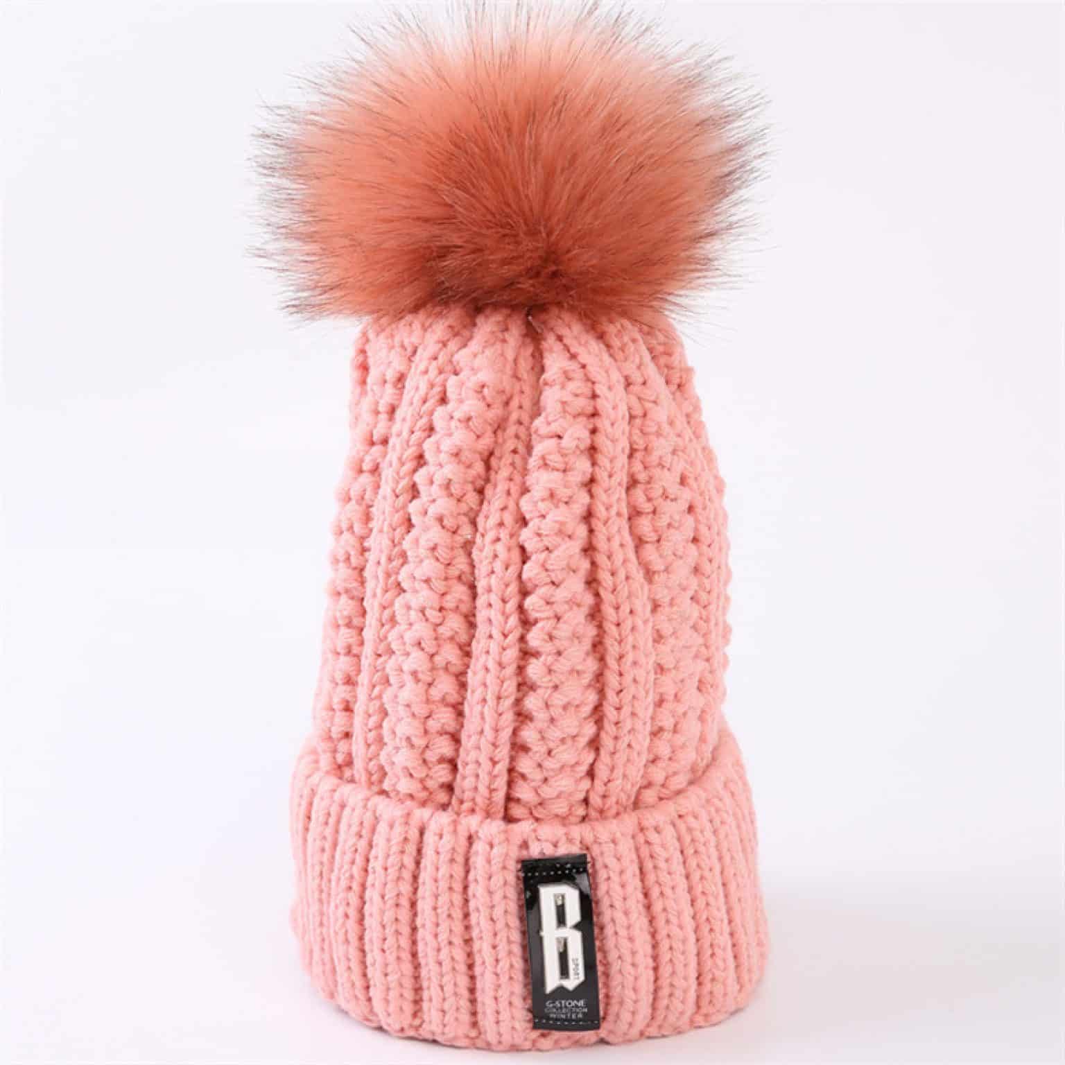 Pom Pom Beanie Navy Pink