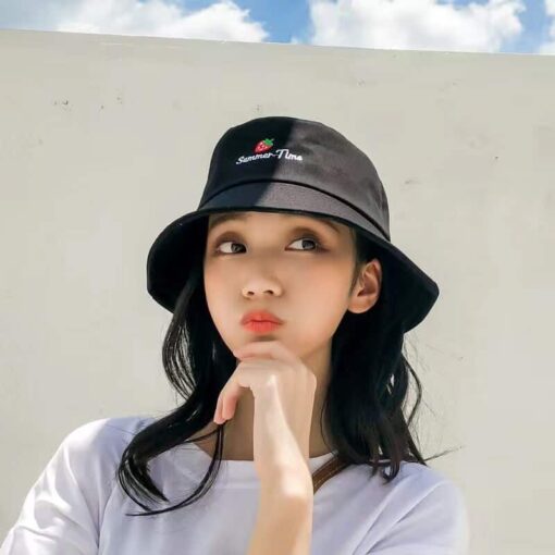 Strawberry Bucket Hat For Women Black