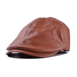 Vintage Leather Beret Cap Khaki