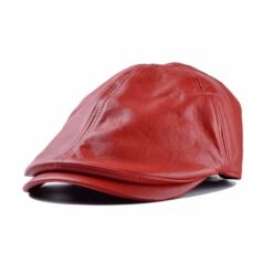 Vintage Leather Beret Cap Red