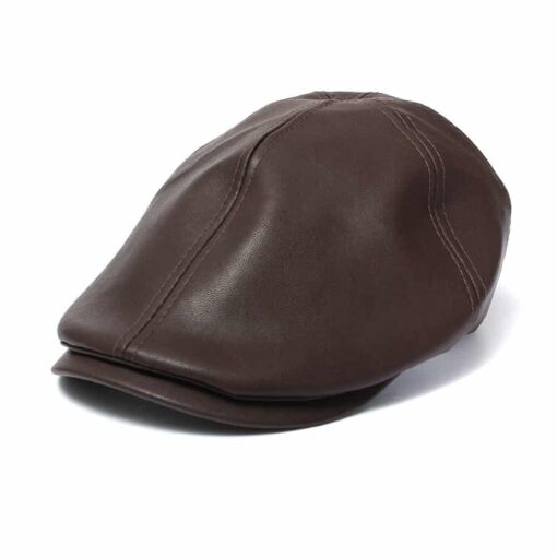 Vintage Leather Beret Cap Coffee